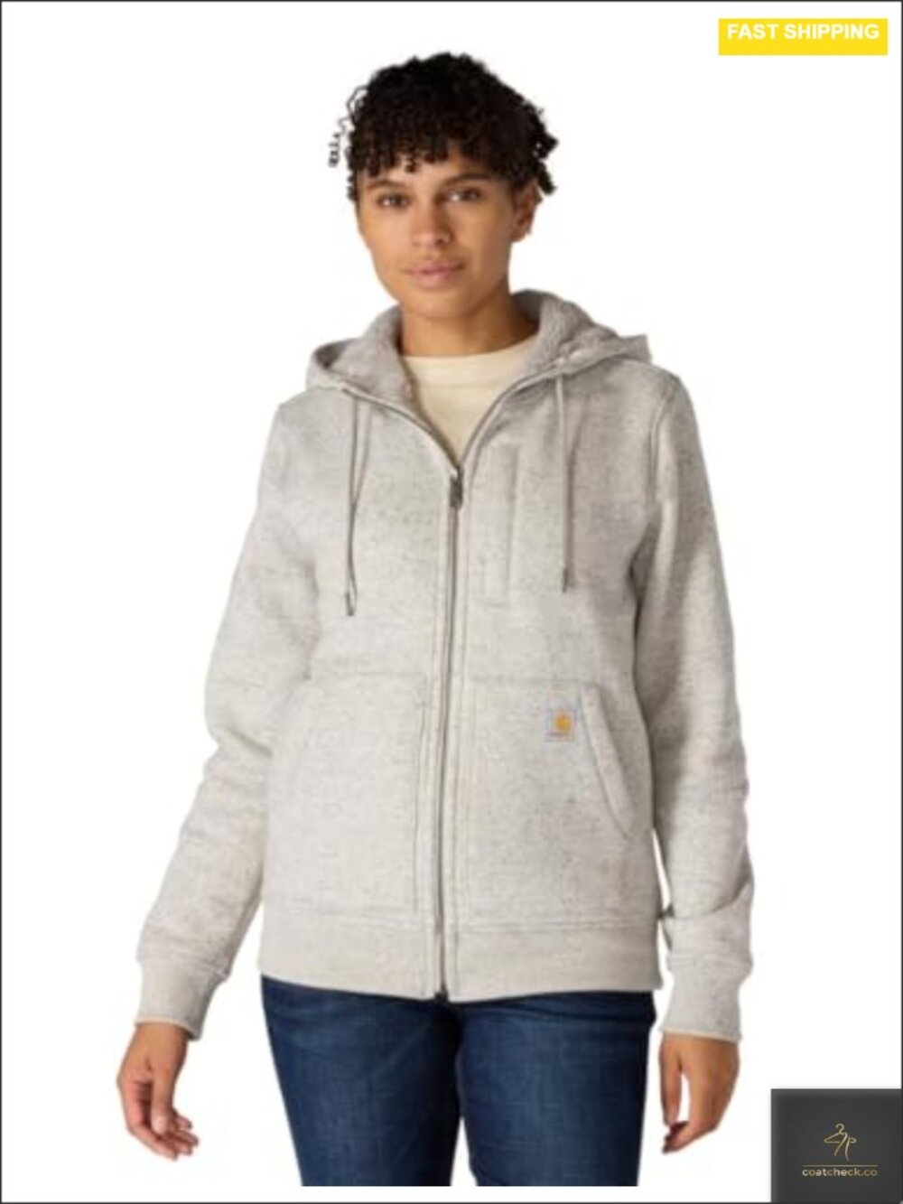 Relaxed Fit Midweight Sherpa Lined Full Zip Hoodie Sweatshirt Zip Front